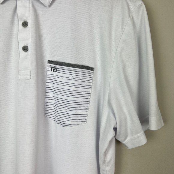 Travis Mathew Polo Shirt Mens Large White Short Sleeve Golf Logo Solid Pocket - Picture 3 of 12